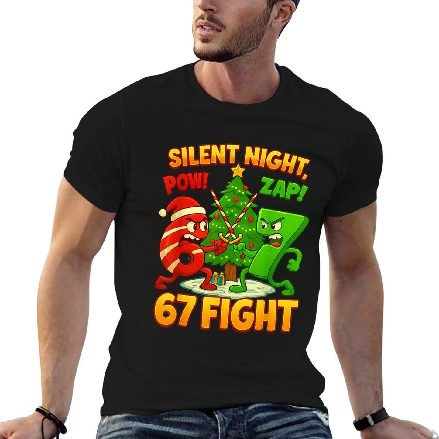 Silent Night 67 Fight Funny Christmas Six Seven  Relaxed-fit T-Shirt