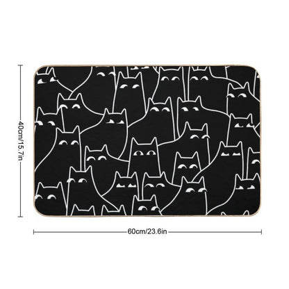 Suspicious Cats (Minimal White Linework Version)  Repositionable Bath Mat