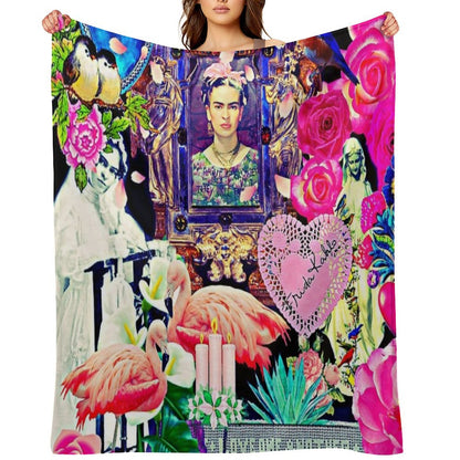 Frida Kahlo Love One Another Collage Throw Blanket