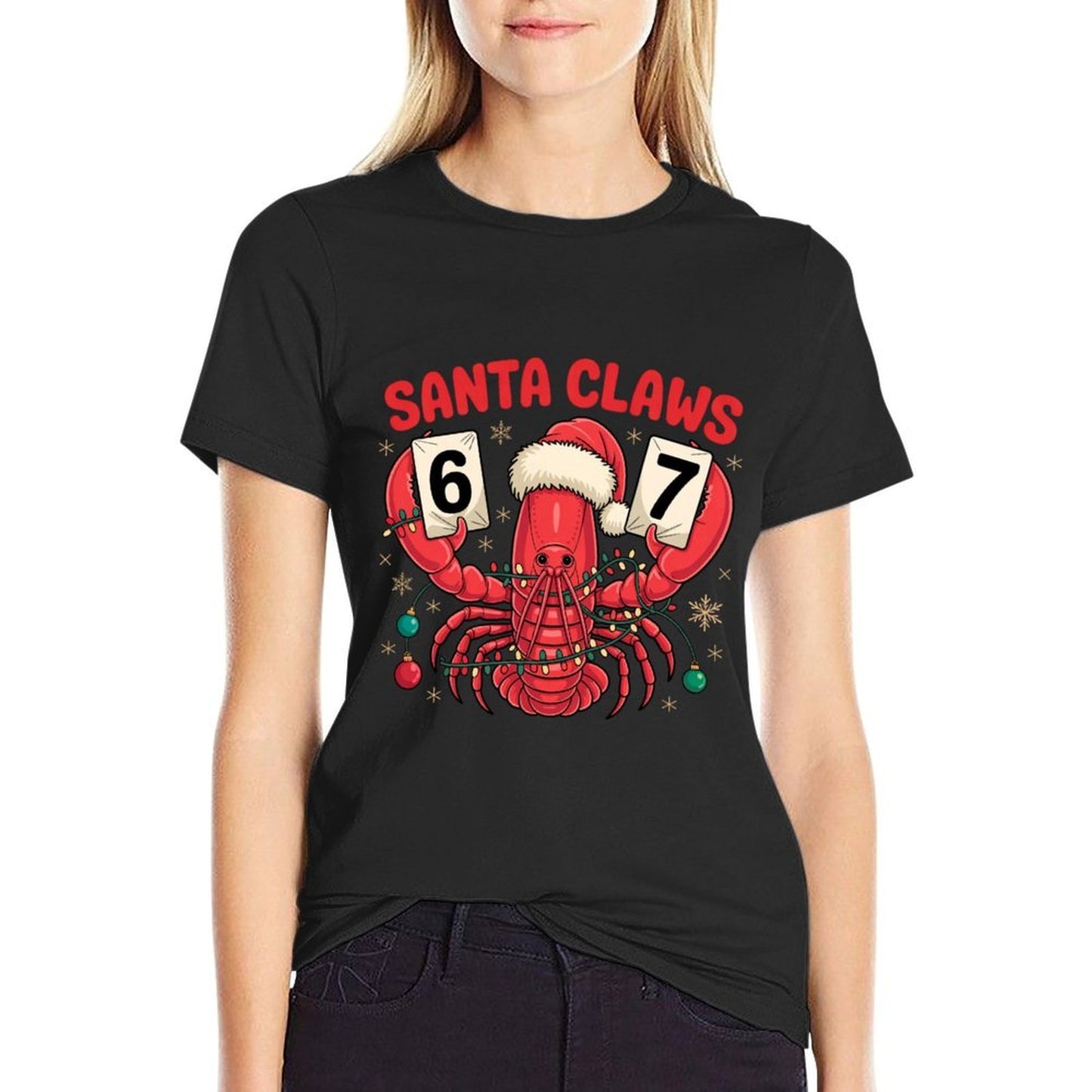 Santa Claws Funny Lobster Christmas Lights in 67 Meme Squad  Graphic-printed T-Shirt