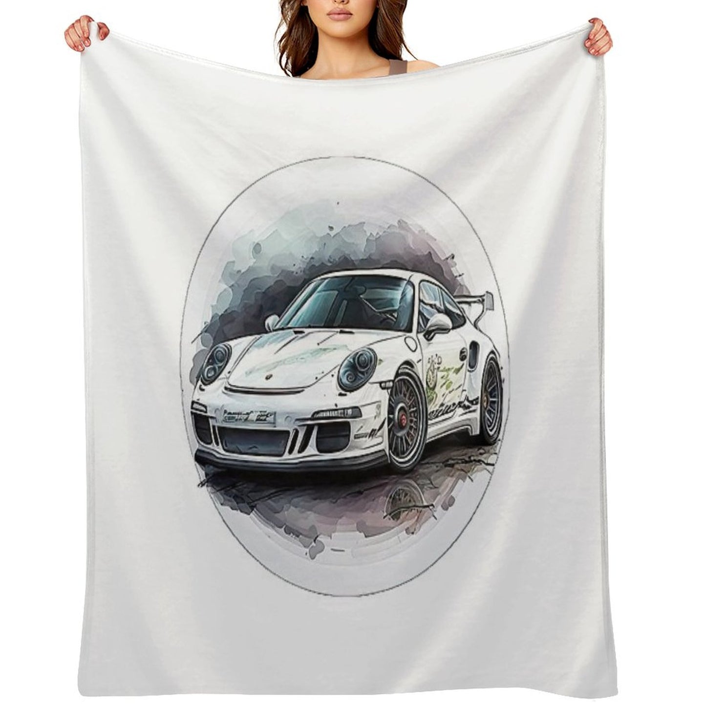 Porsche on Wheels of Fire Throw Blanket