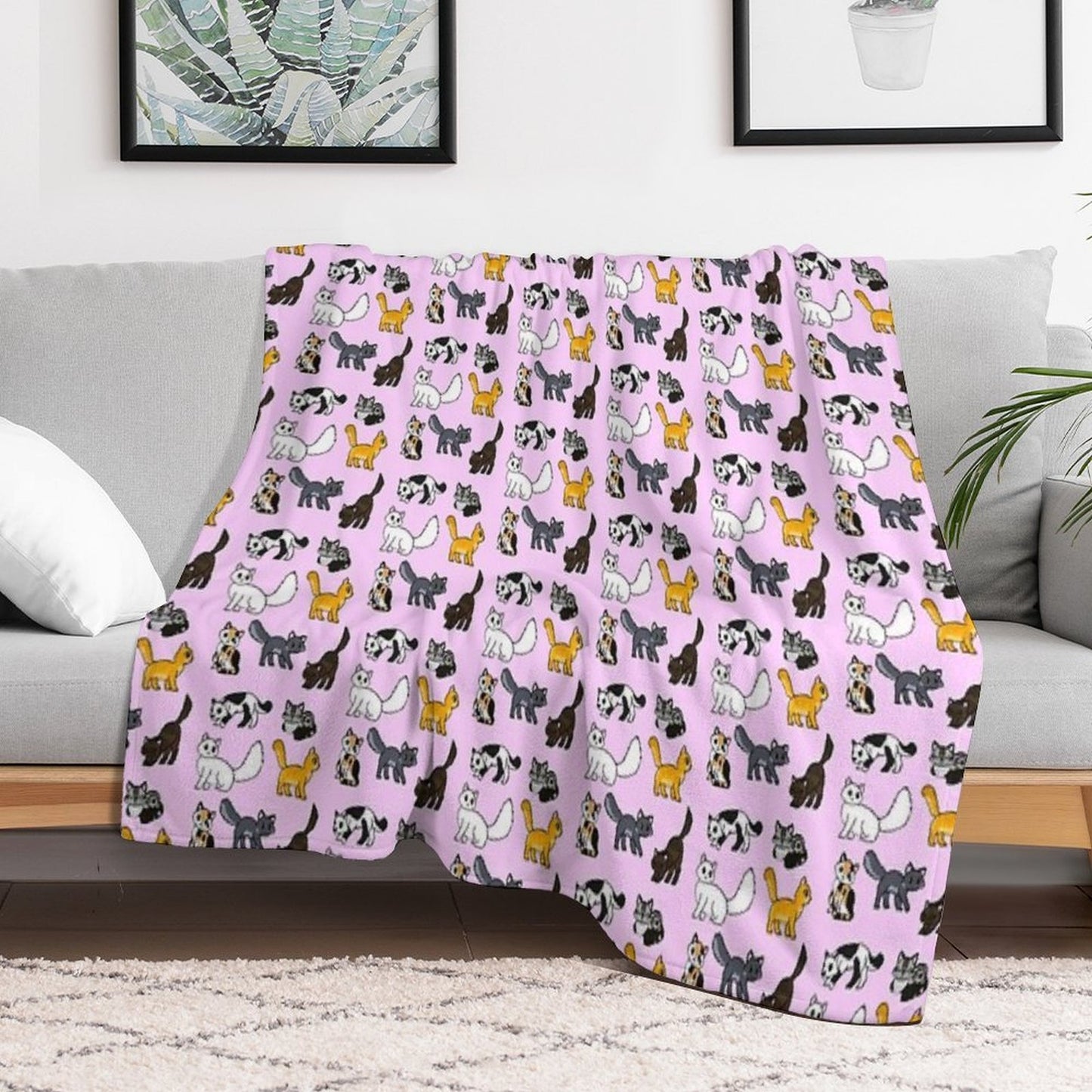 Cuddly Kitties Pink Throw Blanket