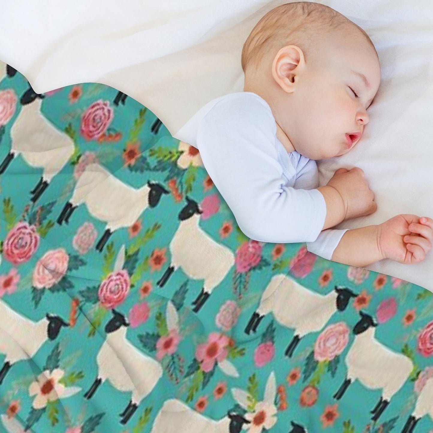 Sheep Farm Sanctuary Florals Pattern Cute Gifts for Animal Lovers Throw Blanket