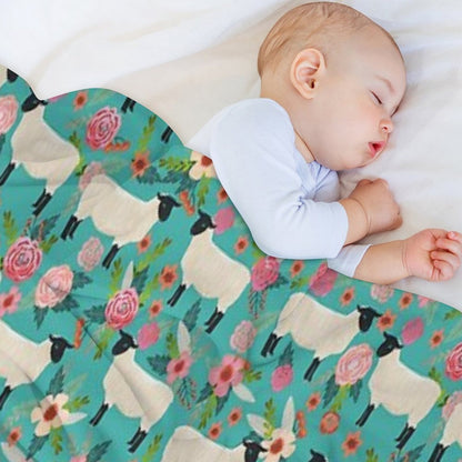 Sheep Farm Sanctuary Florals Pattern Cute Gifts for Animal Lovers Throw Blanket