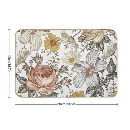 Blooming Beige Multicolor Peony Daisy Floreal Pattern  Absorbent Bath Mat