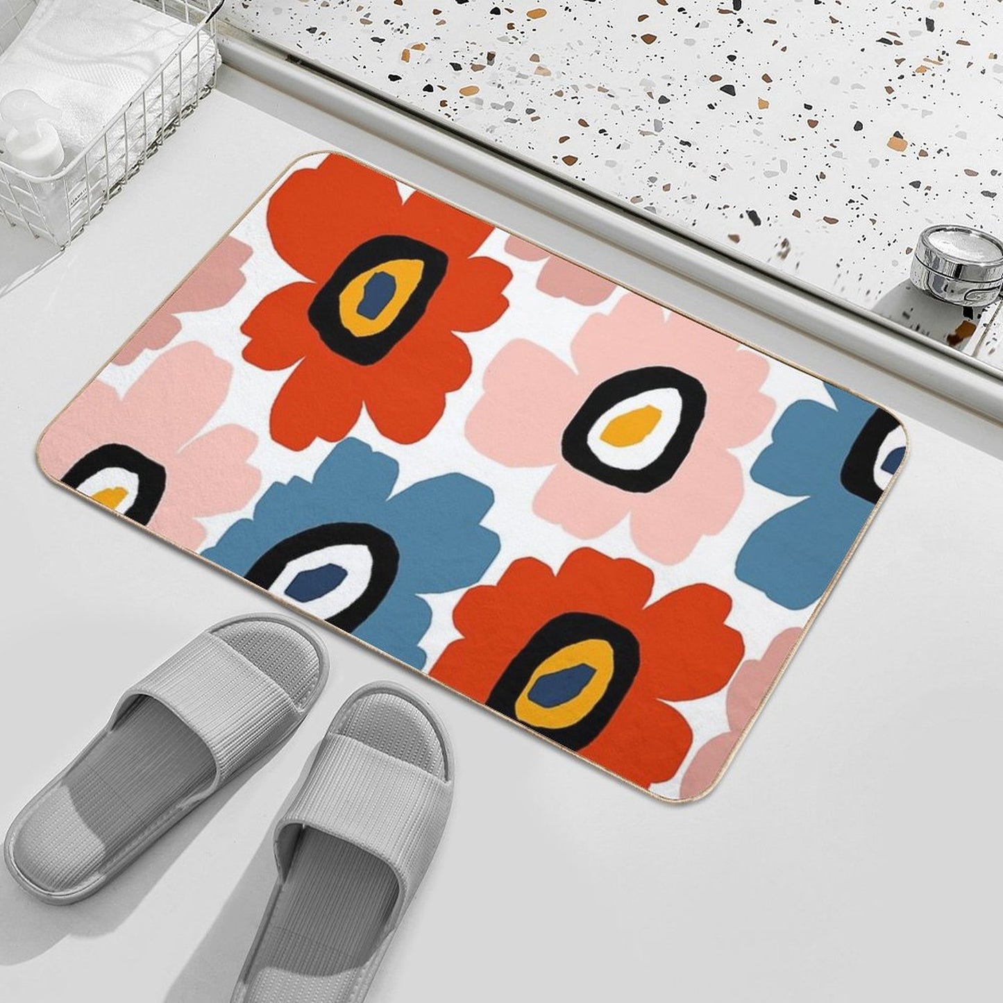 Colorful Modern Scandinavian Floral Shower Bath Mat