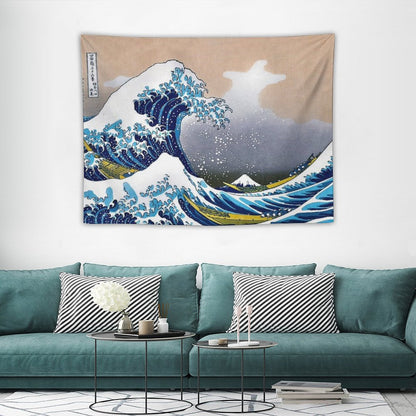Great Wave Off Kanagawa by Hokusai Wall Tapestry Vectorized HD High Quality (Click on Artist Notes) Tapestry