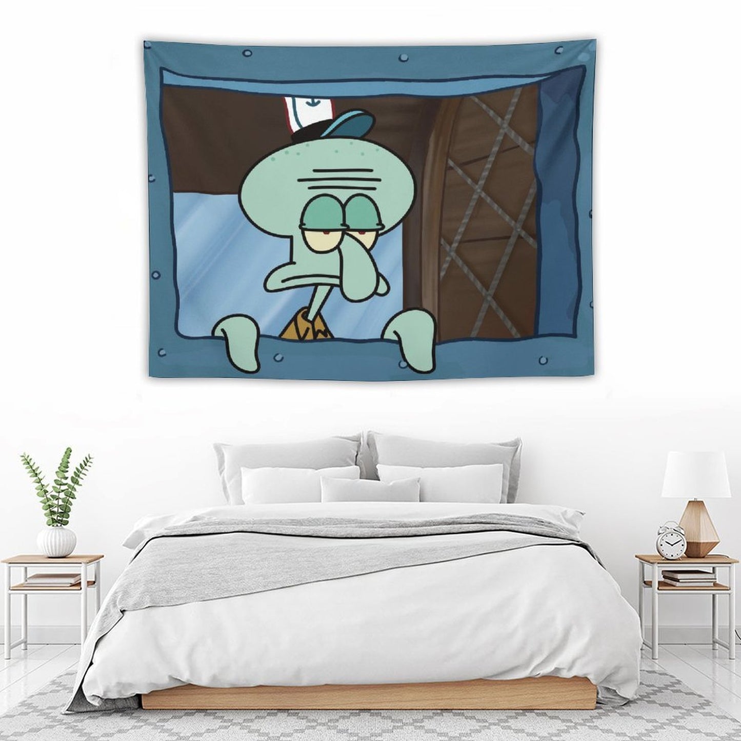 Funny Squidward Octopus Cartoon Tapestry