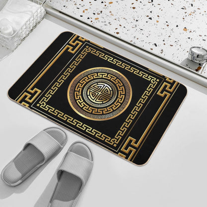 Greek Key Meander Black Gold Large Bath Mat