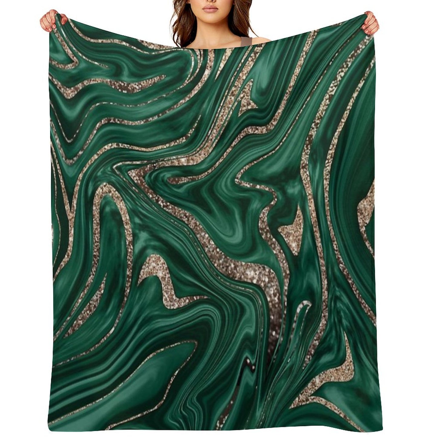 Emerald Green Black Gold Glam Marble #1 (Photo of Glitter Only - Not Reflective) Throw Blanket