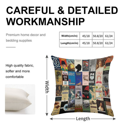 Classic Literature Book Covers Linen Throw Pillow Cover