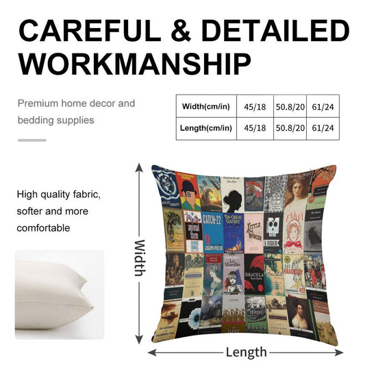 Classic Literature Book Covers Linen Throw Pillow Cover