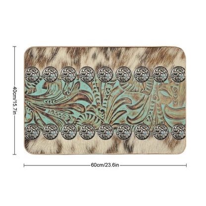 Rustic Brown Beige Teal Western Country Cowboy Fashion Bath Mat