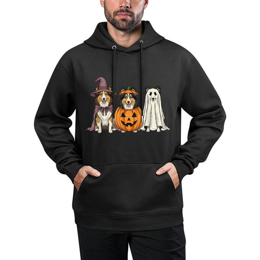 Spooky Ghost Shetland Sheepdog Pumpkin Halloween Dog Lover Shape Retention Hoodie