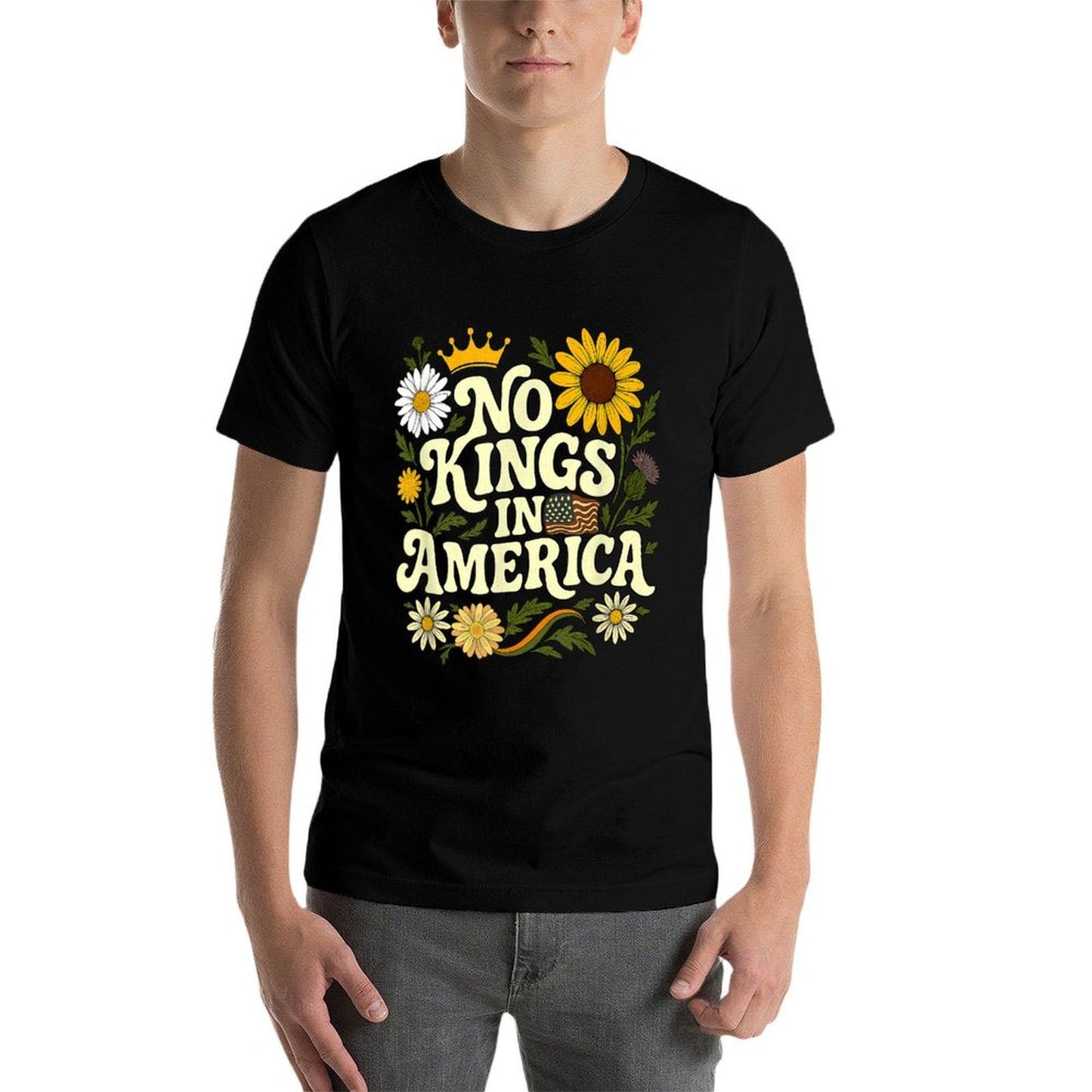 No King In American Retro Floral 70s Democracy Women  Versatile T-Shirt