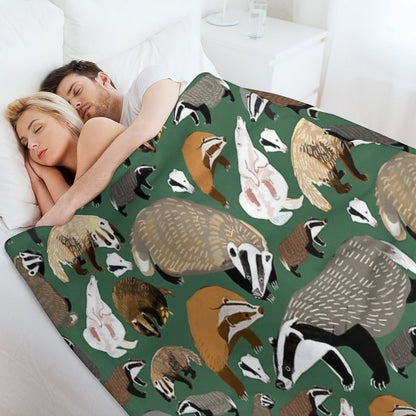 Eurasian Badgers Pattern Green Throw Blanket