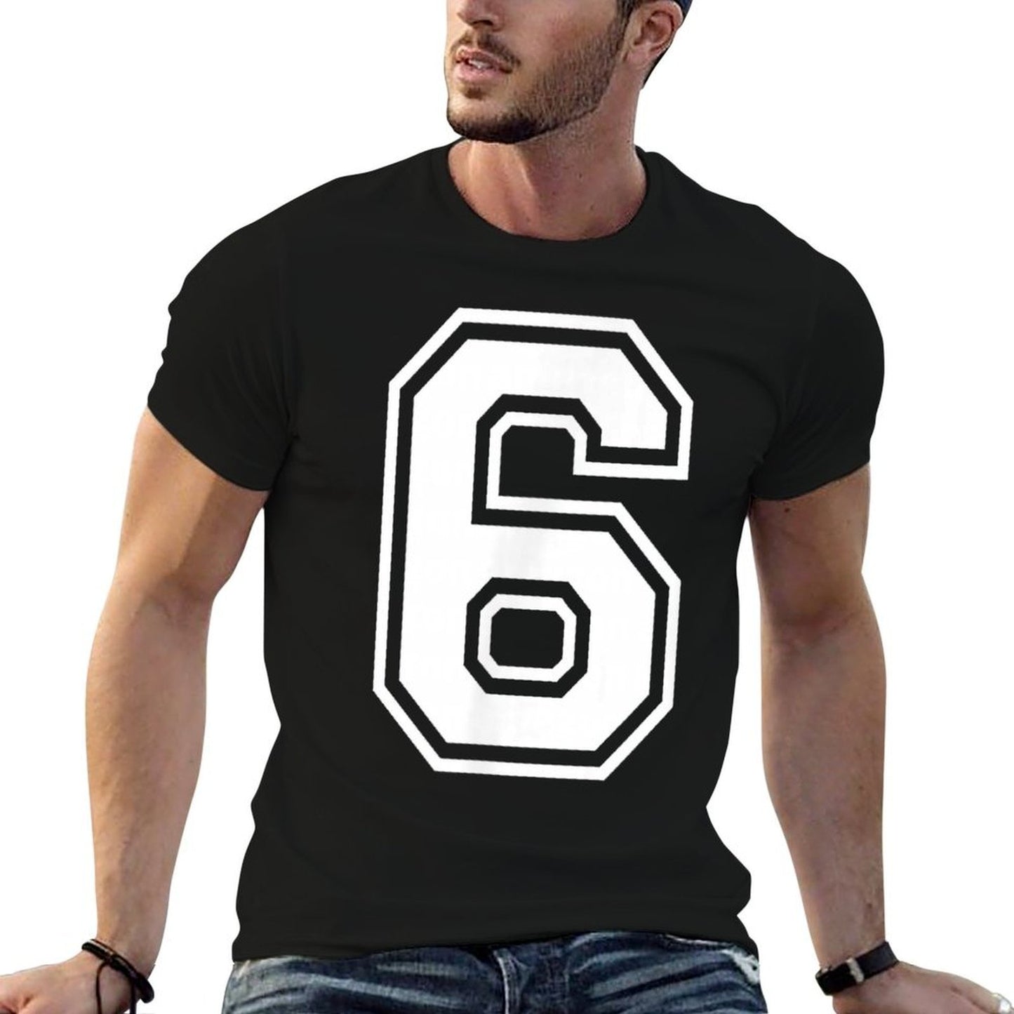 6 Number Six Team Sports Graphic Design Matching Varsity  Ribbed Collar T-Shirt