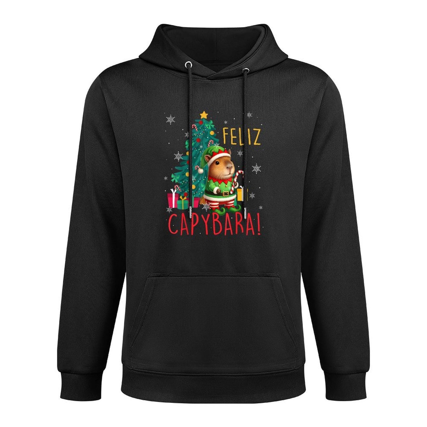 Feliz Capybara Elf Xmas Christmas Tree Checkered Candy Cane Adjustable Hood Hoodie