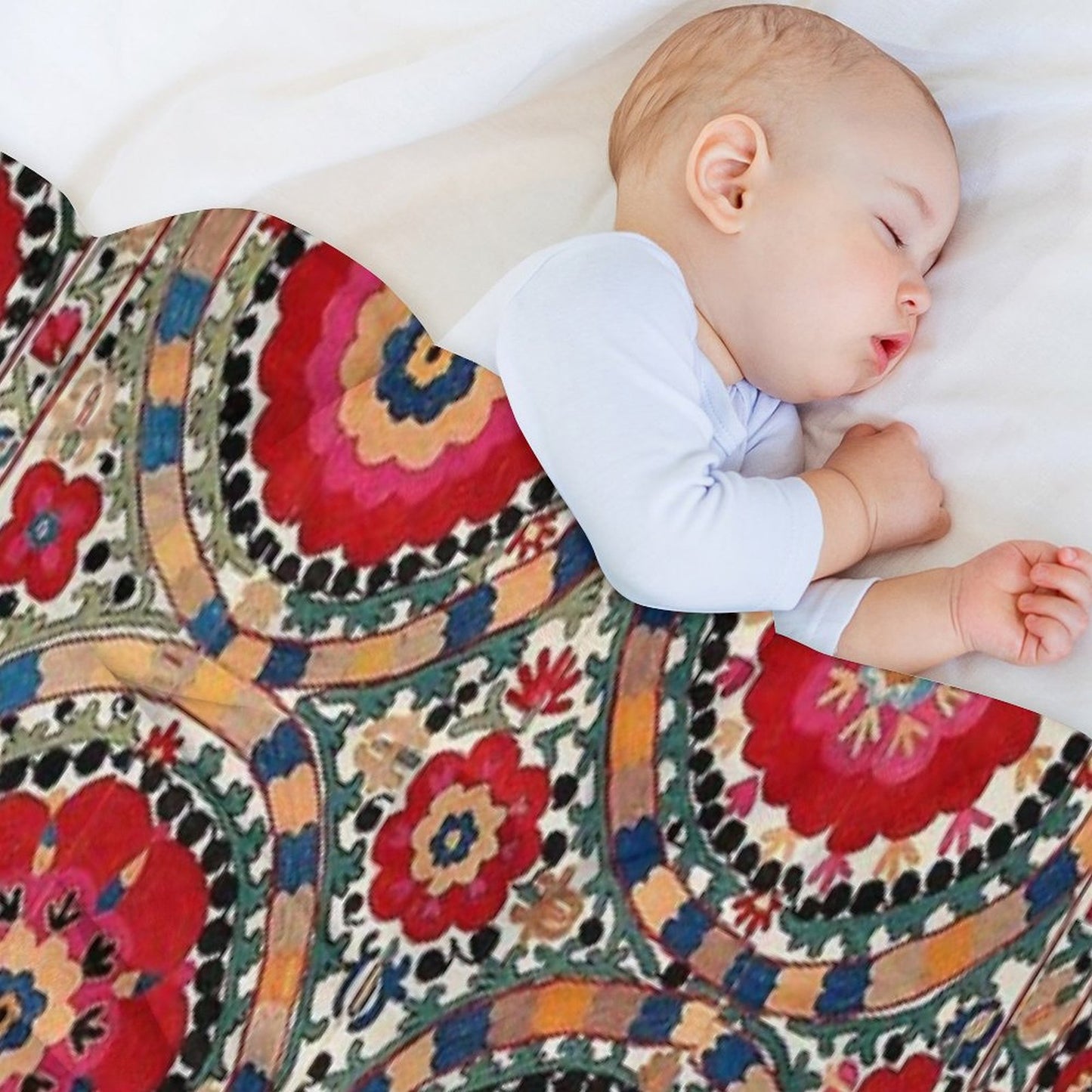 Karabag Suzani Uzbekistan Embroidery Print Throw Blanket