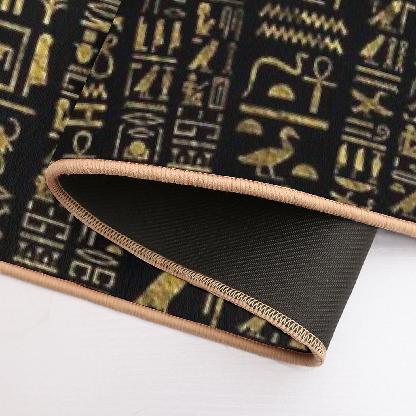 Egyptian Hieroglyphs Vintage Gld on Black Bath Mat