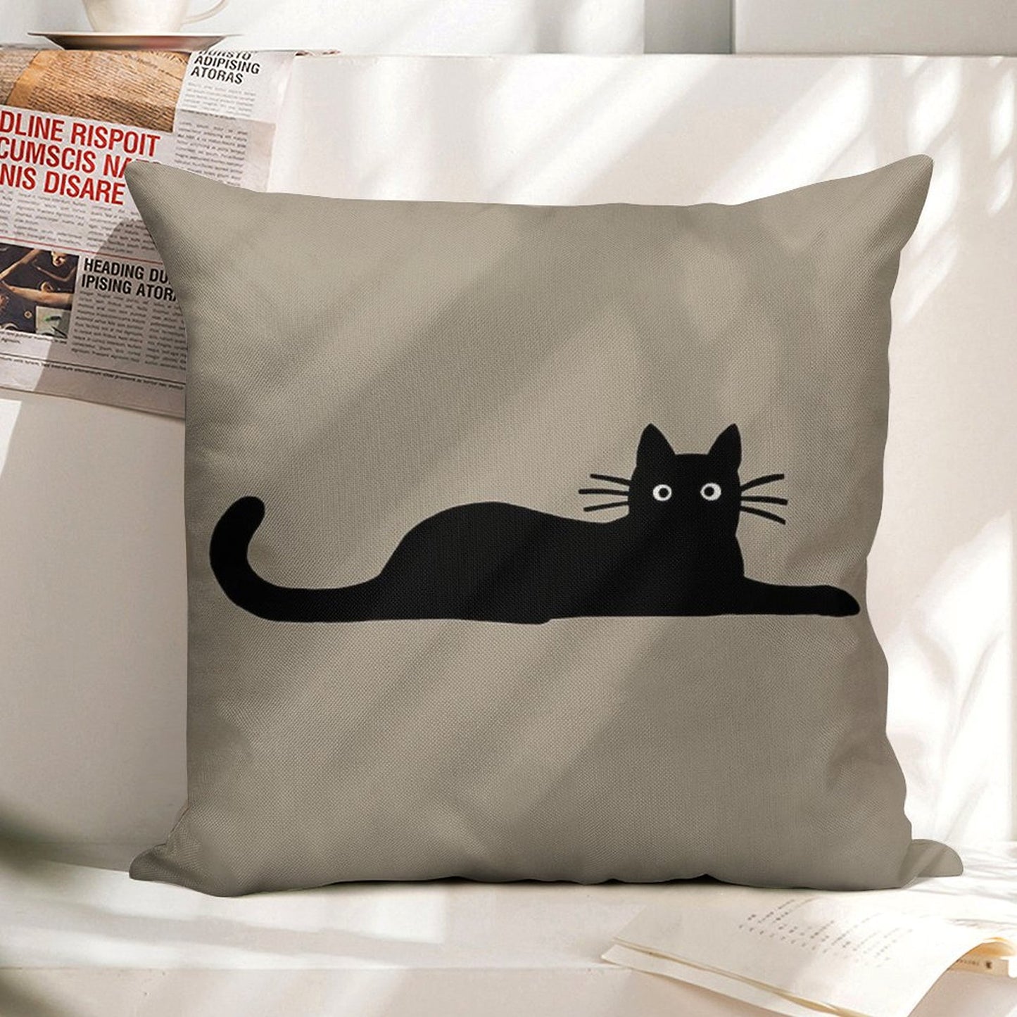 Black Cat Linen Throw Pillow Cover