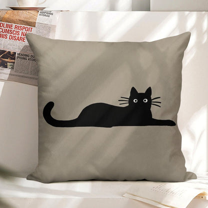 Black Cat Linen Throw Pillow Cover