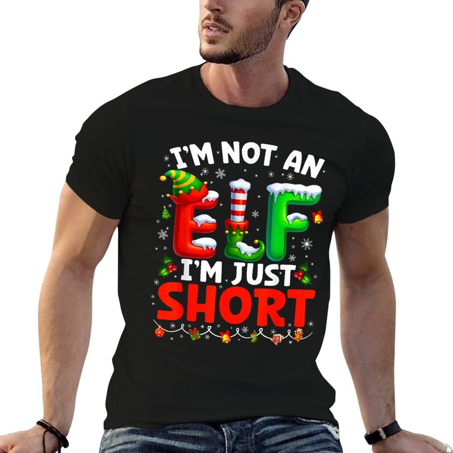 Im Not An Elf Im Just Short Pjs Christmas Xmas Boy Kid  Wrinkle-resistant T-Shirt