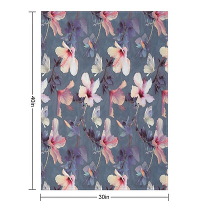 Butterflies And Hibiscus Flowers - A Painted Pattern Throw Blanket