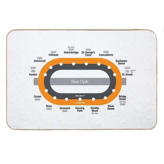 Glasgow Scotland Tube Metro Subway Train Map Bath Mat