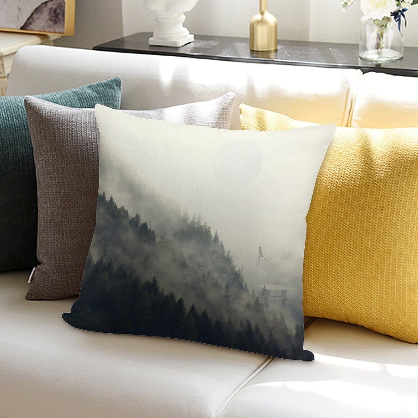 Forest Moon Soft Decorative Cover Throw Pillow
