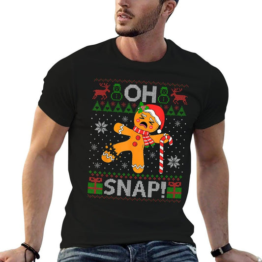 Gingerbread Man Oh Snap Christmas Cookie Funny Ugly Xmas  Rolled Sleeves T-Shirt