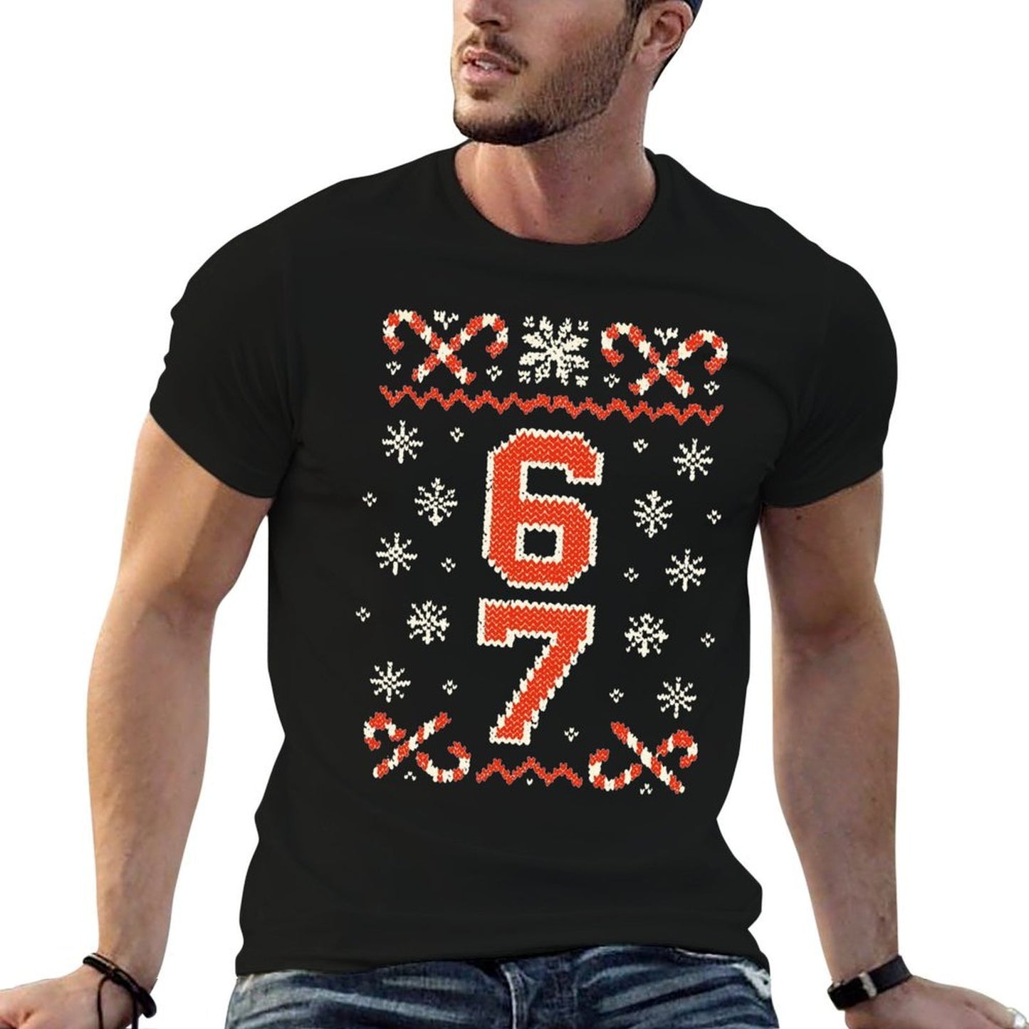 Funny 67 Meme Ugly Christmas Sweatern Boys Kids Mom Dad  Heathered Texture T-Shirt