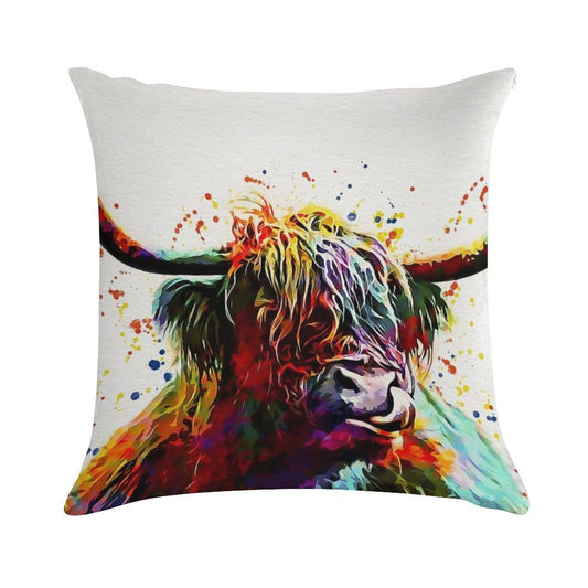 Highland Cow Watercolor Art Work Soft Durable Construction Throw Pillow