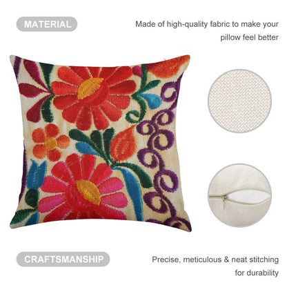 Mexico's Flowers Linen Throw Pillow Cover