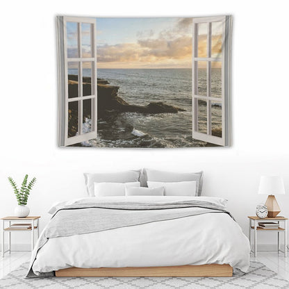 San Diego Window View Sunset Tapestry Tapestry