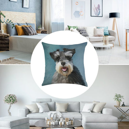 Miniature Schnauzer Dog Water Color Art Painting Linen Throw Pillow Cover