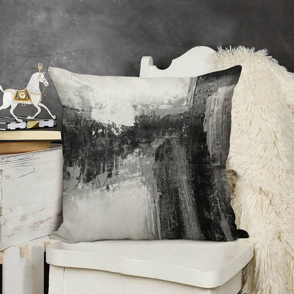 Black White Abstract Linen Throw Pillow Cover