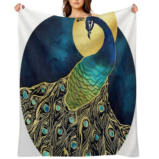Golden Peacock Throw Blanket