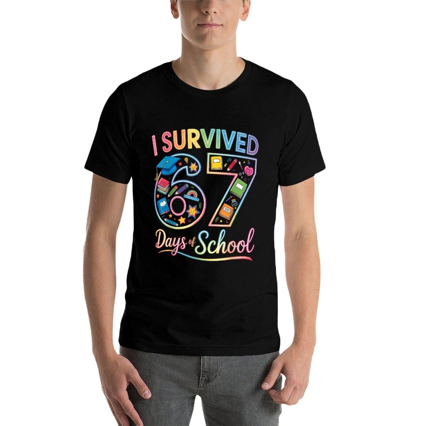 I Survived 67 Days of School Funny Teacher Student Rainbow  Quick-drying T-Shirt