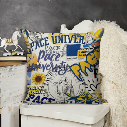 Pace University Collage Artwork Linen Throw Pillow Cover