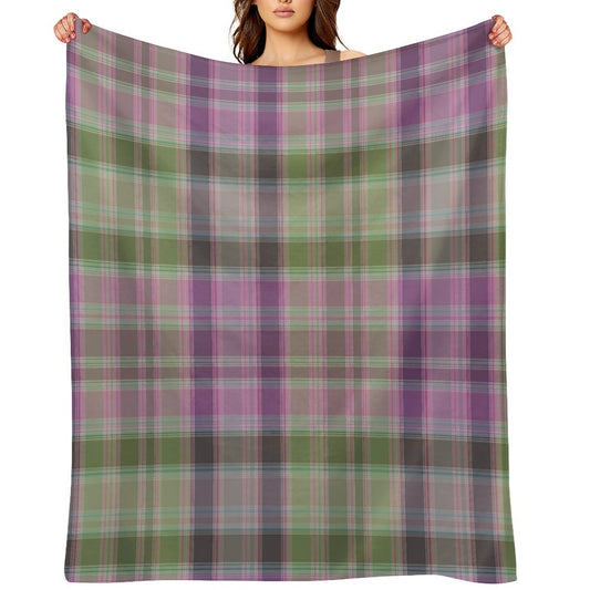 Green And Lilac Tartan Plaid. Throw Blanket
