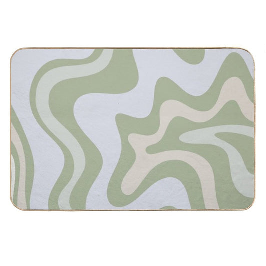 Liquid Swirl Contemporary Abstract in Light Sage Green Grey Almond Bath Mat