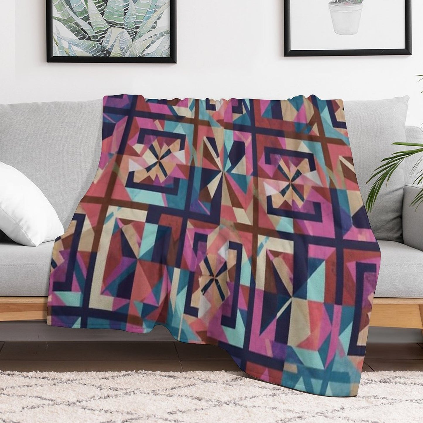 Abstract Tiles Pattern Throw Blanket