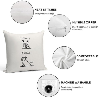 Inhale Exhale Frenchie Soft Reinforced Edging Throw Pillow