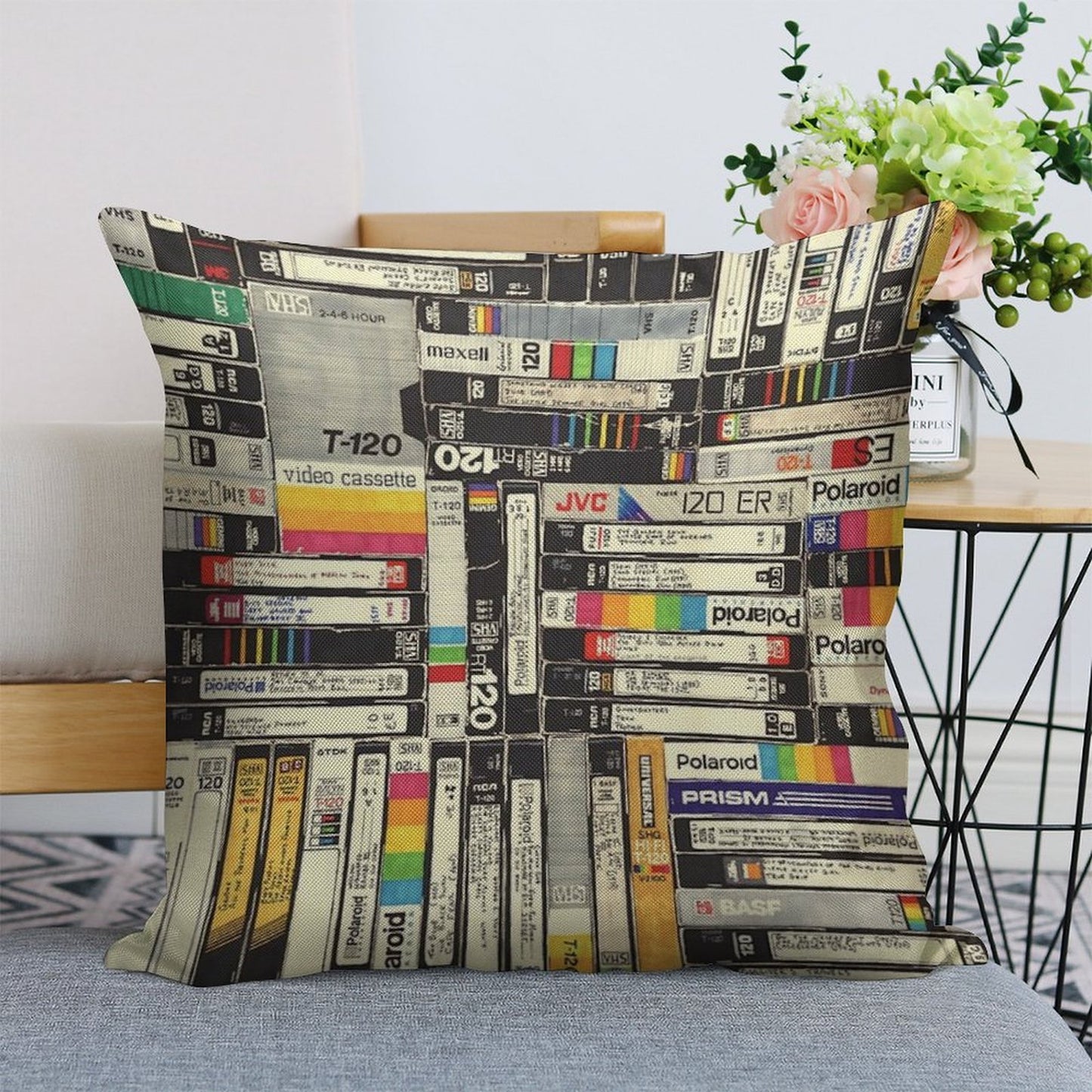 VHS Linen Throw Pillow Cover
