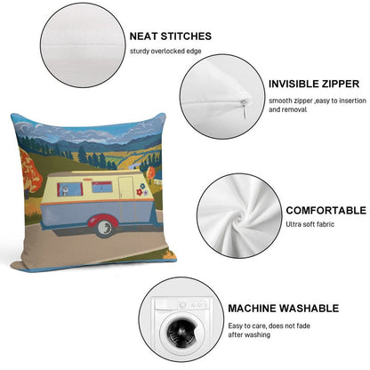 Vintage Caravan on Tour (with A Schnauzer!) Soft Multiple Sizes Throw Pillow