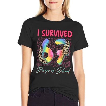 I Survived 67 Day of School Funny 6 7 Teach Student Leopard  Soft T-Shirt