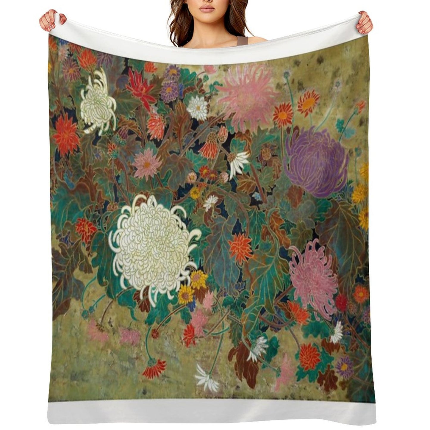 Flower【Japanese Painting】 Throw Blanket