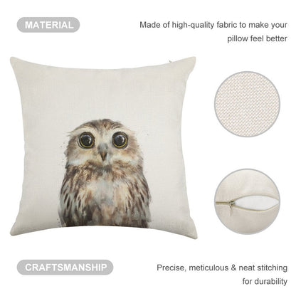 Little Owl Linen Throw Pillow Cover