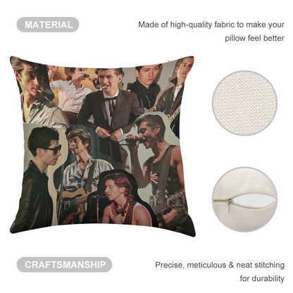Alex Turner Arctic Monkeys Collage Linen Throw Pillow Cover
